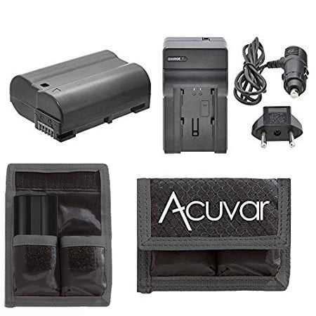 EN-EL15 Replacement Battery + Car / Home Charger + Acuvar Battery Pouch For Nikon D7100, D7000, D610, D600, D800, D800E, 1 V1 & (Best Battery Grip For Nikon D600)