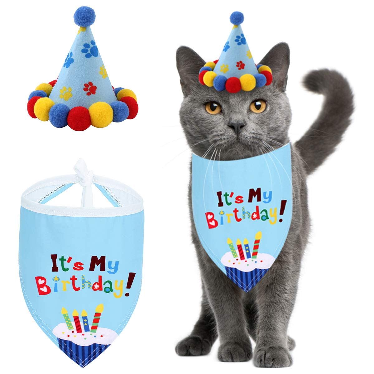 Party Bday or Adoption Gift Celebration Pet London Dog or Cat Birthday Bandana Reversible in Fun Happy Bright Colours Celebrate Dogs Happy Birthday for Boy or Girl-Rainbow Pattern