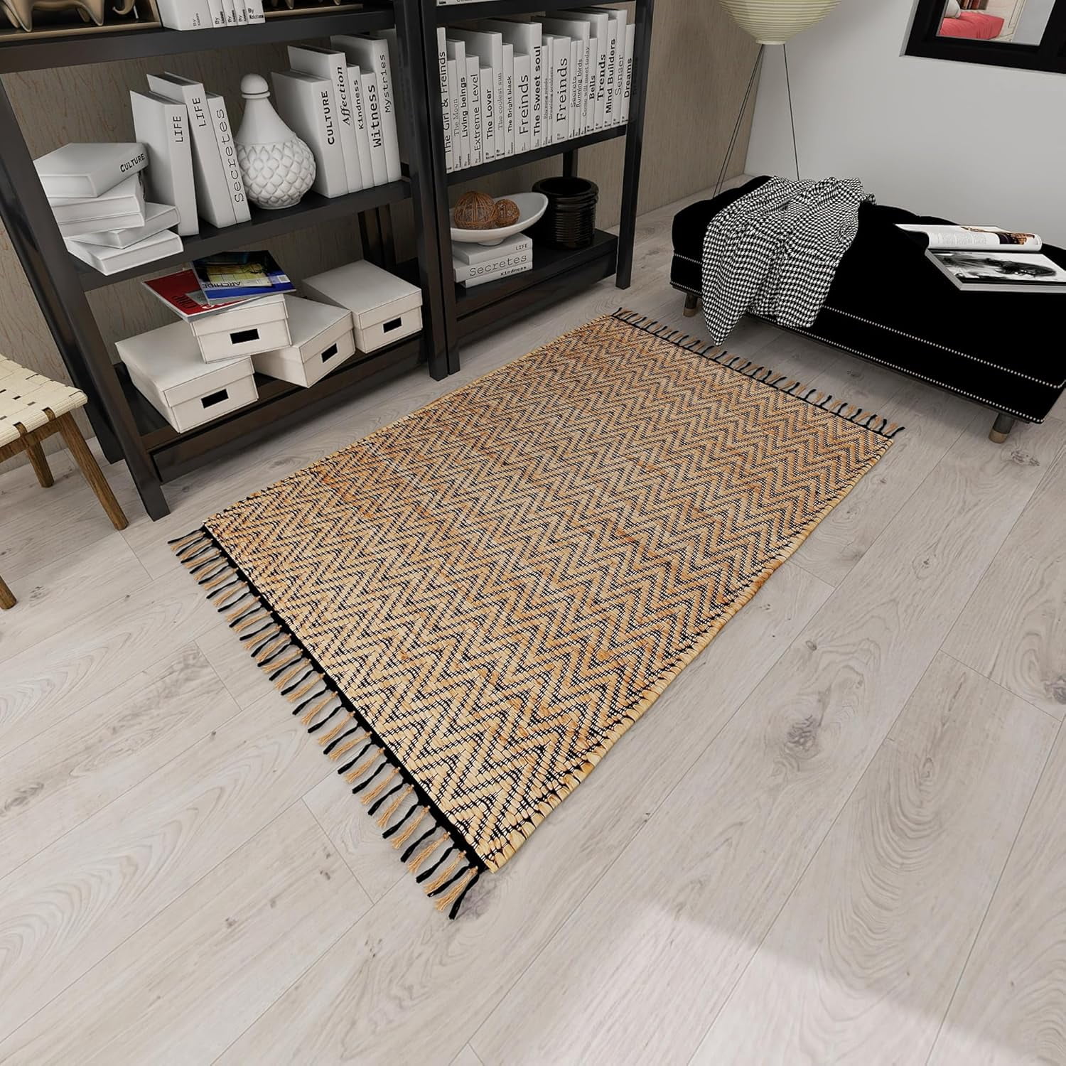Eco Crave Handmade Jute Area Rug 3x5 ft – Brown & Black Leher Pattern Natural Hand-Woven Low Pile Non-Slip High Traffic Area Floor Rug for Indoor Outdoor, Farmhouse Boho Area Rug, 36x60 Inche