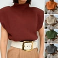 thumbnail image 2 of comerut Fall Spring Sweater Sleeveless Knitted Loose Pullover with Shoulder Pads Keep Warm Turtleneck Solid Color Lady Sweater Women Clothing, 2 of 8
