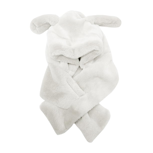 Conjunto 2 en 1 de gorro y bufanda de invierno para niña, con orejas de conejo y gorro cortavientos. Blanco