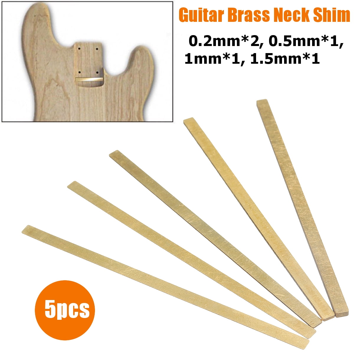 Set of 5 Brass Neck Shim for Acoustic Guitar Bridge Saddle 0.2mm*2 0.5