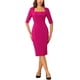 thumbnail image 2 of Vestido de tubo para mujer Inspire Chic con escote cuadrado, cierre en la parte posterior, mangas cortas, ideal para el trabajo, vestido midi lápiz XL en fucsia, 2 of 5