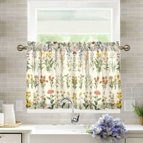 Yayeee Kitchen Curtains Tier Pair Light Filtering 27"x36" Rod Pocket Short Cafe Window Panel, Beige Wildflowers