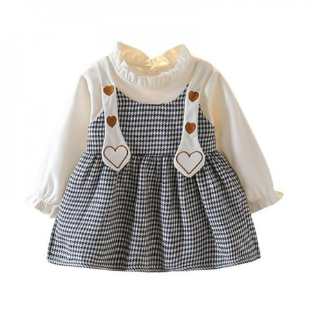 

Girls Baby Foreign Style Lovely Grid Fragrant Wind False Two Embroideries Dress