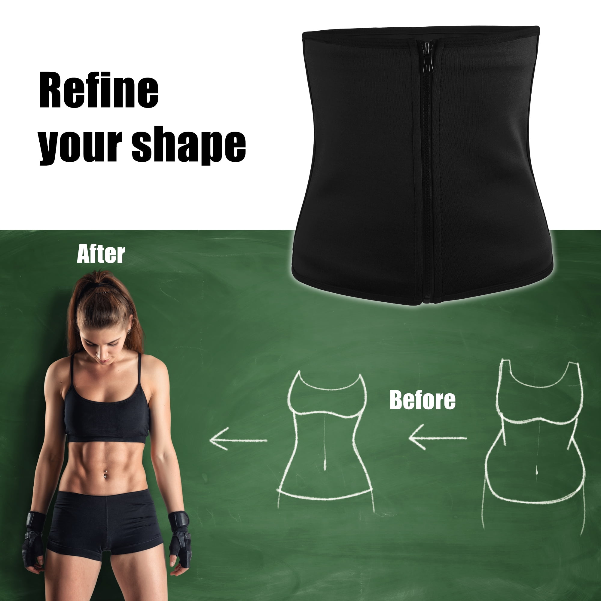 Unique Bargains Women's Waist Trimmer Zippered Belt Tummy Tuck Belts Black 2XL