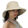 thumbnail image 5 of Sun Hats for Women Gardening Hat Wide Brim Ponytail Beach Sun Protection Breathable Cotton Summer Hat with Fold-Up Brim, Khaki, 5 of 7