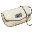 thumbnail image 1 of Bolso de mano elegante de color beige para mujer con cierre a presión y diseño de cuadros de diamantes acolchados, 1 of 8