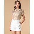 thumbnail image 3 of INSPIRE CHIC Women's See Through Contrast Color Collar Lace Top Blouse, 3 of 6