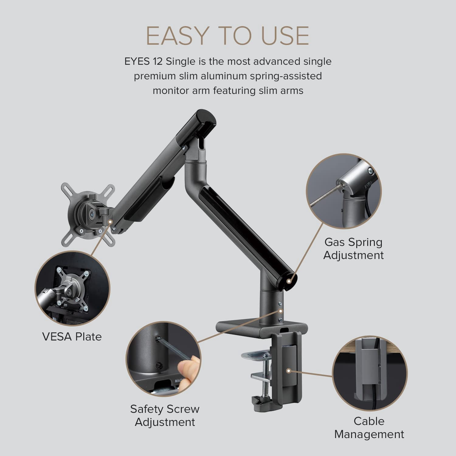 Dual Monitor Arm Stand for Two Screens - Full Motion Gas Spring Mount with  Management