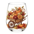 thumbnail image 2 of Tuvgenk Fall Embroidery Print Stemless Wine Glass with Pumpkin and Wheelbarrow Design Transparent Drinking Cup for Thanksgiving Decor, 2 of 7