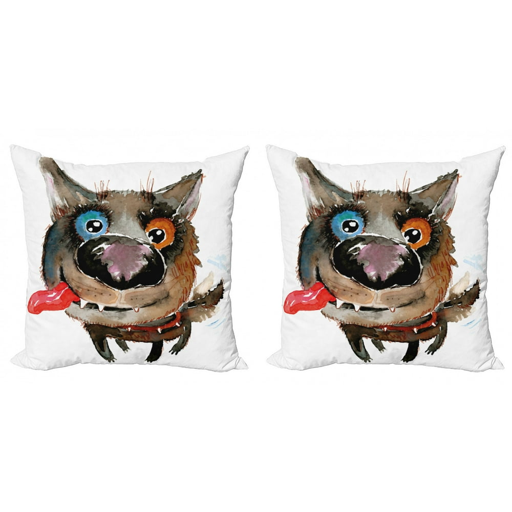Animal Throw Pillow Cushion Cover Pack of 2, Funny Dog Puppy Smiling