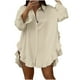 thumbnail image 3 of Camisas de vestir para mujer,Camisa de solapa de color liso para mujer, jersey holgado con volantes en el bajo, blusa de poliéster de manga larga, top informal de moda para el trabajo, sopatenor, 3 of 9