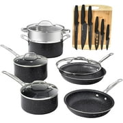 Granitestone 17 Nonstick Pots & Pans Set, Cookware Set + Knife Set Black