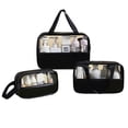 thumbnail image 1 of Bolsa de cosméticos transparente con costura, bolsa de cosméticos de baño de PVC, PU, impermeable, gran capacidad, conjunto negro, 1 of 5