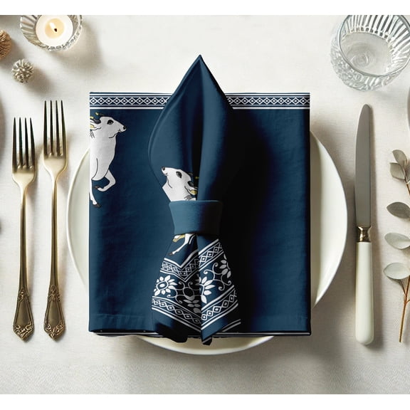 Vargottam Luxury Cotton Twill Napkins - Set of 12, 20-Inch Animal Design, Premium Thick Cloth Napkins for Elegant Dining & Special Occasions - Soft, Absorbent & Machine Washable
