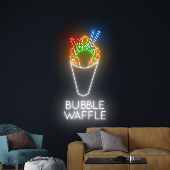 Handmadetneonsign Bubble Waffle Neon Sign, Bubble Waffle Neon Led Art Decor, Cake Bakery Wall Decor
