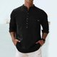 thumbnail image 1 of Blusa y camisa de manga larga con cuello alto para hombre, informal, a la moda, de color liso, transpirable, de manga larga, con cuello alto y bolsillo con botones, blusa de poliéster para hombre, 1 of 9