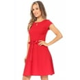 thumbnail image 2 of Women's Casual Solid Short Sleeve Ribbon Belted Flared A Line Swing Dresses, 2 of 6