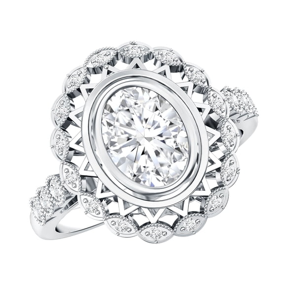 Certified Lab Grown Diamond Statement Engagement Ring - 1 Carat - EF-VS Quality, 925 Sterling Silver, US 4.00