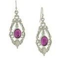 thumbnail image 3 of 1928 Jewelry Ornate Floral Inspired Silver Tone Oval Violet Purple Drop Earrings, 3 of 4