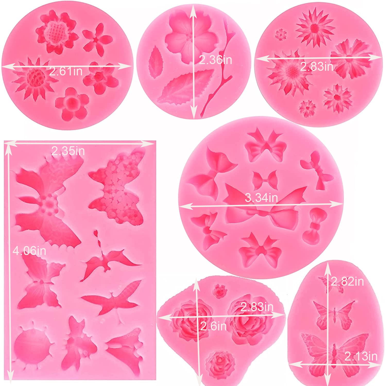 Flower Silicone Mold 7 Pack Rose Mold Flower Cake Fondant Mold Butterfly Mini Bow Mold for Cupcake, Chocolate Mini Muffins and Candy Making