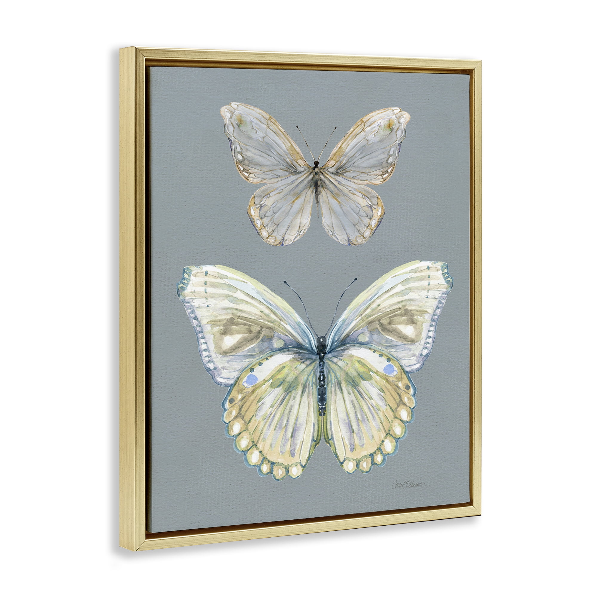 Stupell Industries Butterfly Pair Study Gold Framed Floater Canvas Wall Art, design by Carol Robinson