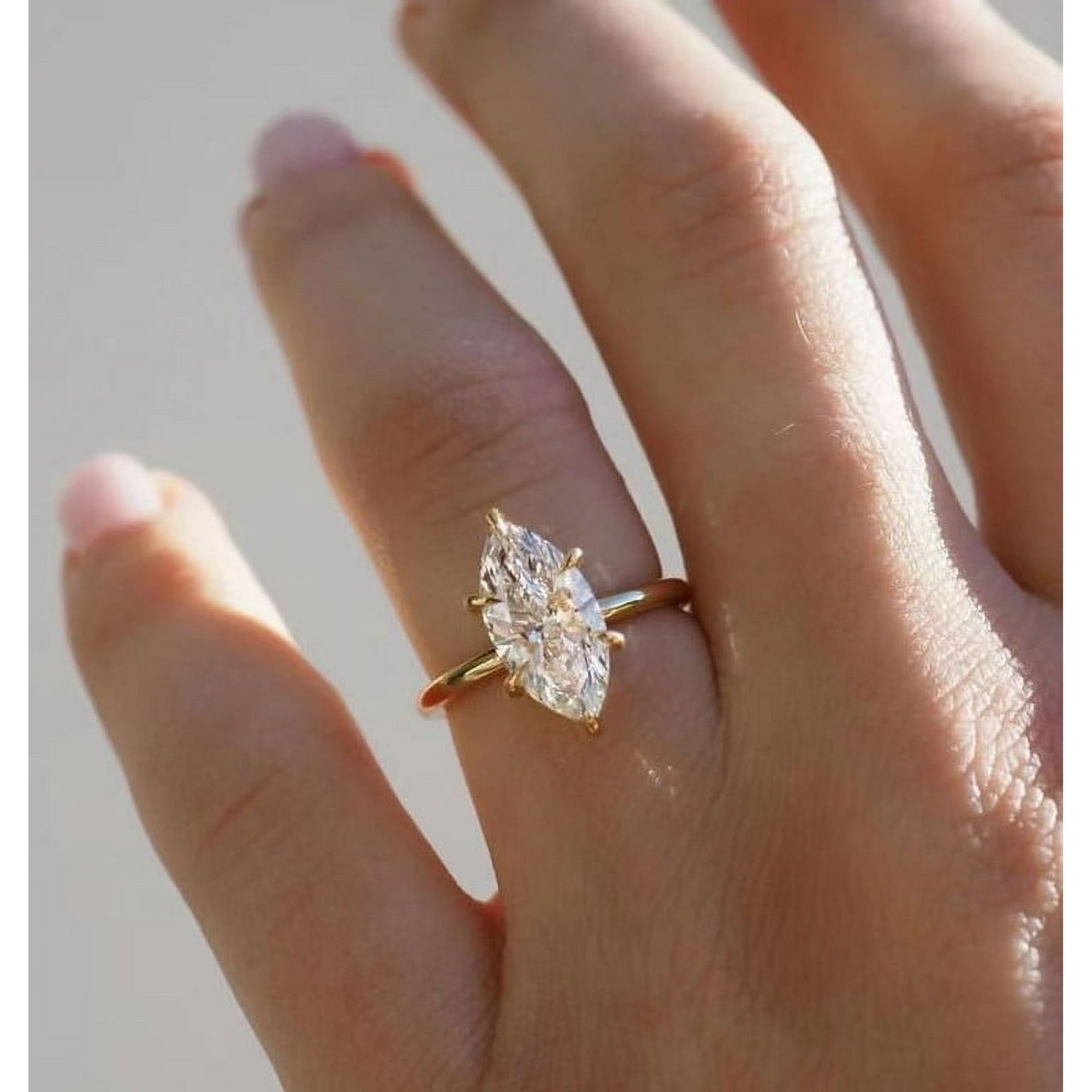 Cora Jewellery 2.5CT Marquise Moissanite Solitaire Engagement Ring For Women, 14K Yellow Gold