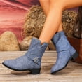 thumbnail image 5 of Lovzfmll Wide Calf Boots for Women, Plus Size Ankle Chunky Heel Slip On, Low Heel Round Toe Booties Belt Buckle Casual Sky Blue Boots, 5 of 8
