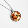 thumbnail image 4 of Thanksgiving Pumpkin Leaves Glass Circular Pendant Necklace | Stylish Glass Design Pendant Necklaces, 4 of 5