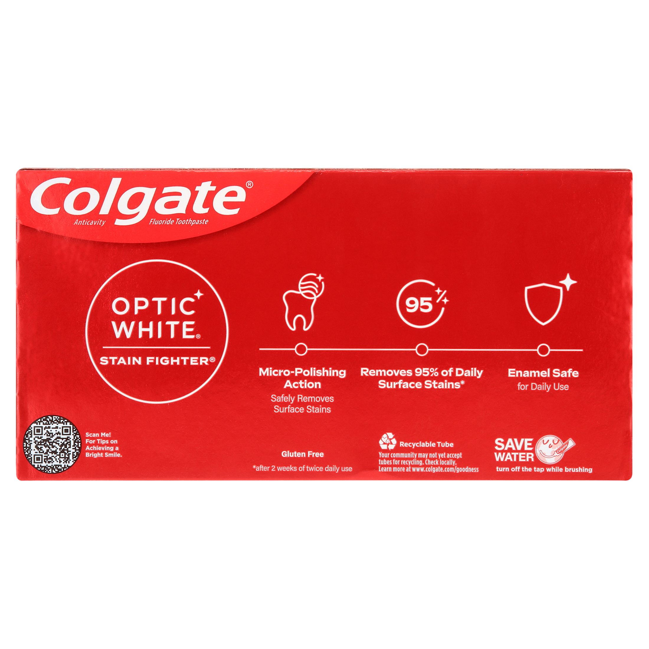 Colgate Optic White Stain Fighter Teeth Whitening Toothpaste Pack, Clean Mint, 6 oz, 2 Pack