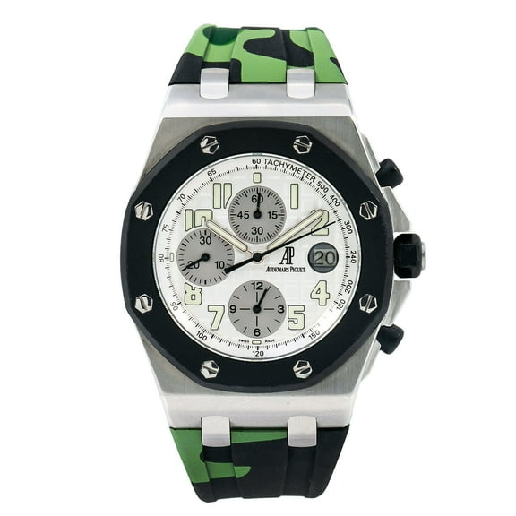 Pre-Owned Audemars Piguet Royal Oak Offshore Chronograph 25940SK 40MM White Dial With Camo Rubber Bracelet