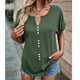 thumbnail image 3 of Camisa verde de verano transpirable con detalle de botones en el frente, talla L, camiseta de manga corta con cuello en V, 3 of 7