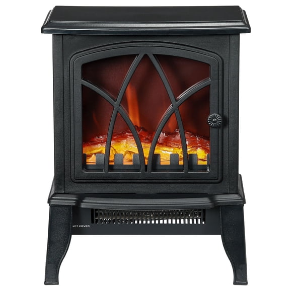 Electric Fireplace Heater, Freestanding Fireplace Stove with Realistic Flames Overheating Protection 750W/1500W, Black
