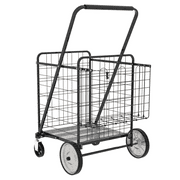Bigger Super Jumbo Shopping Cart,Grocery Cart on Wheels, Foldable Utility Shopping Carts with Double Basket and 360° Rolling Swivel Wheels for Groceries Laundry