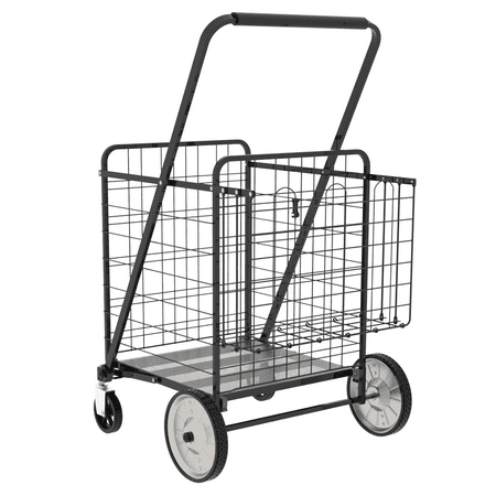 Bigger Super Jumbo Shopping Cart,Grocery Cart on Wheels, Foldable Utility Shopping Carts with Double Basket and 360° Rolling Swivel Wheels for Groceries Laundry