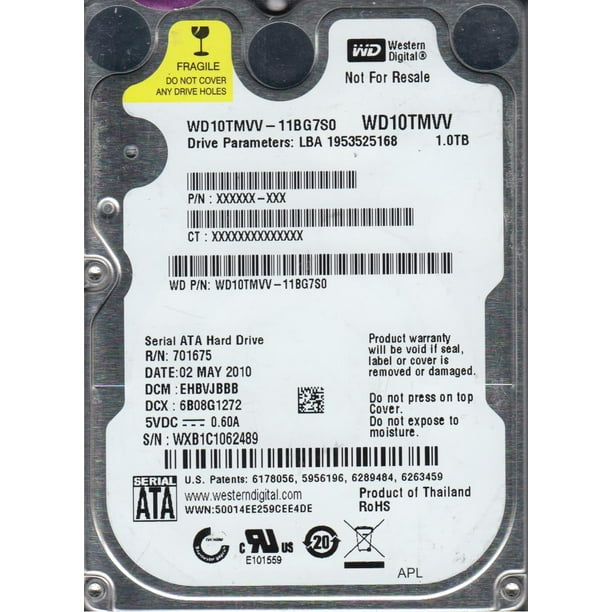 WD10TMVV-11BG7S0, DCM EHBVJBBB, Western Digital 1TB USB 2.5 Hard Drive ...