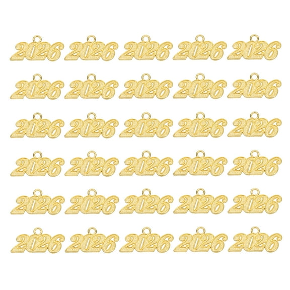 Uxcell 2026 Graduation Tassel Charm, 30 Pcs Alloy Year Medium Letter Charm, Gold