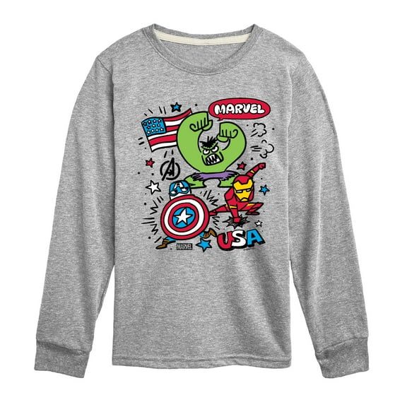 Marvel The Avengers - USA Sketch - Toddler And Youth Long Sleeve Graphic T-Shirt