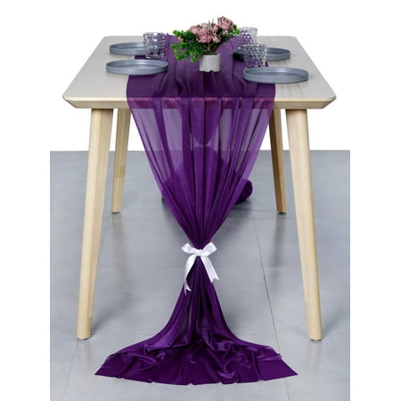 

MDS pack of 5 Wedding 29 x 120 inches Sheer chiffon Table Runner for Rustic Boho Wedding Banquet Decor for 10Ft Table Runners - cadbury purple
