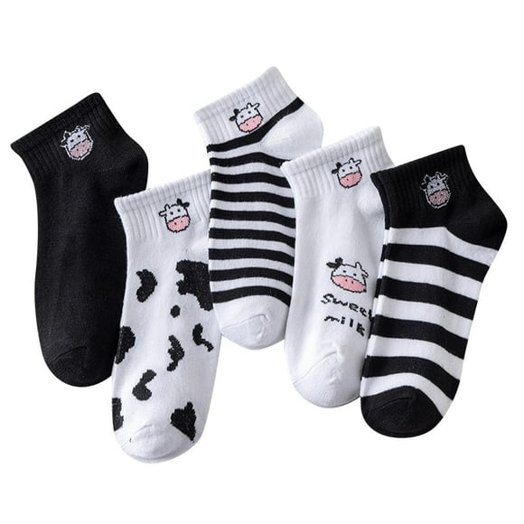TSADFHJI Socks Womens Socks Crotchless Xs Women Socks Slippers Trend Fashion New Pattern Summer Cow Pattern Cartoon Cute Comfortable Breathable Socks Women Socks Plus Size Black One Size