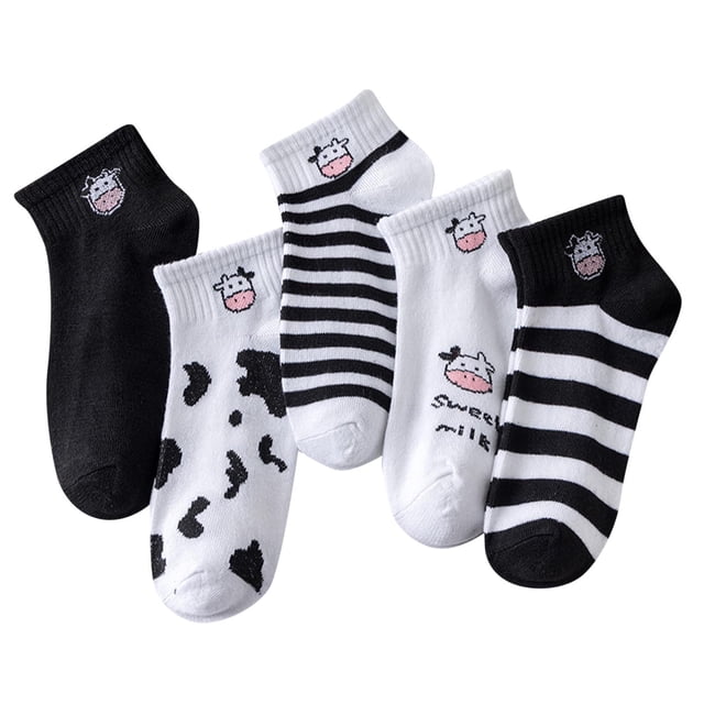 AWZXDE Women's Summer Cow Pattern Cartoon Cute Comfortable Breathable Short Socks Slippers Style Short Socks For Women