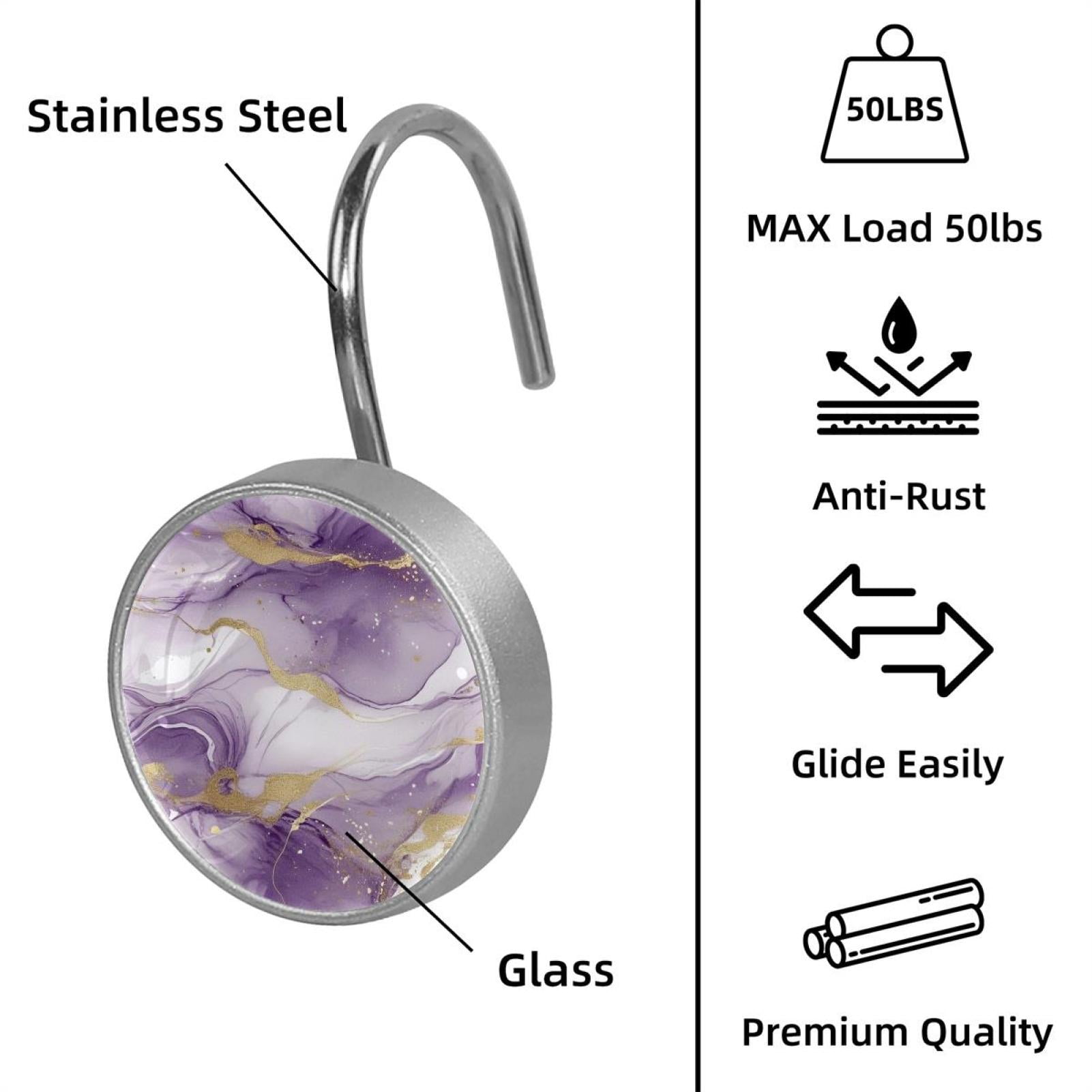 HemaKayy 12 Pcs Shower Curtain Hooks Bathroom Decorative Accessories Purple White Marble
