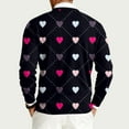 thumbnail image 3 of Fgvctg Men Valentine's Day Sweater Ribbed Knit Crewneck Sweater Love Heart Print Comfy Pullover Slim Fit Long Sleeve Sweaters Oversized Spring Blouses Vermilion XL, 3 of 5