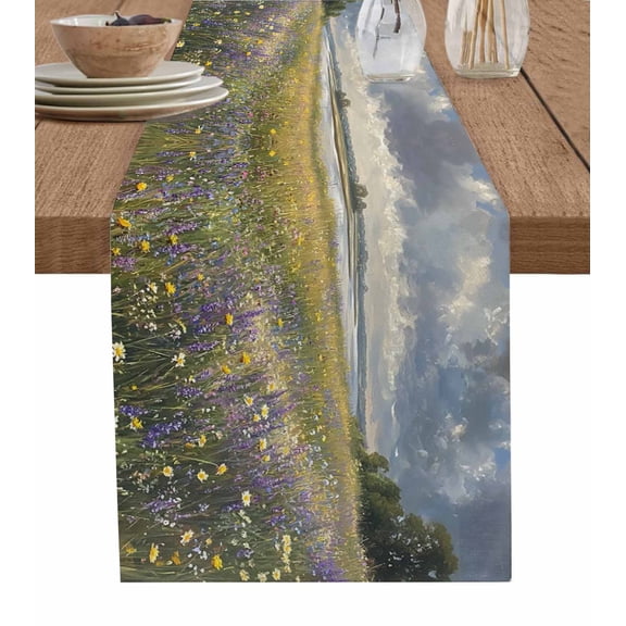 Hokiten Table Runners 70 Inches Long Dress Scarves, Spring Floral Farmhouse Coffee/Dining/Kitchen Table Decor, Holiday Table Runner, Pastoral Botanical Oil Painting Flower 13x70 Inch