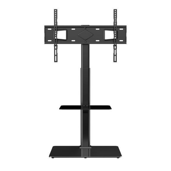 Sturdy Swivel TV Stand for 32-65" TVs, Height Adjustable Floor Stand with Tempered Glass Base
