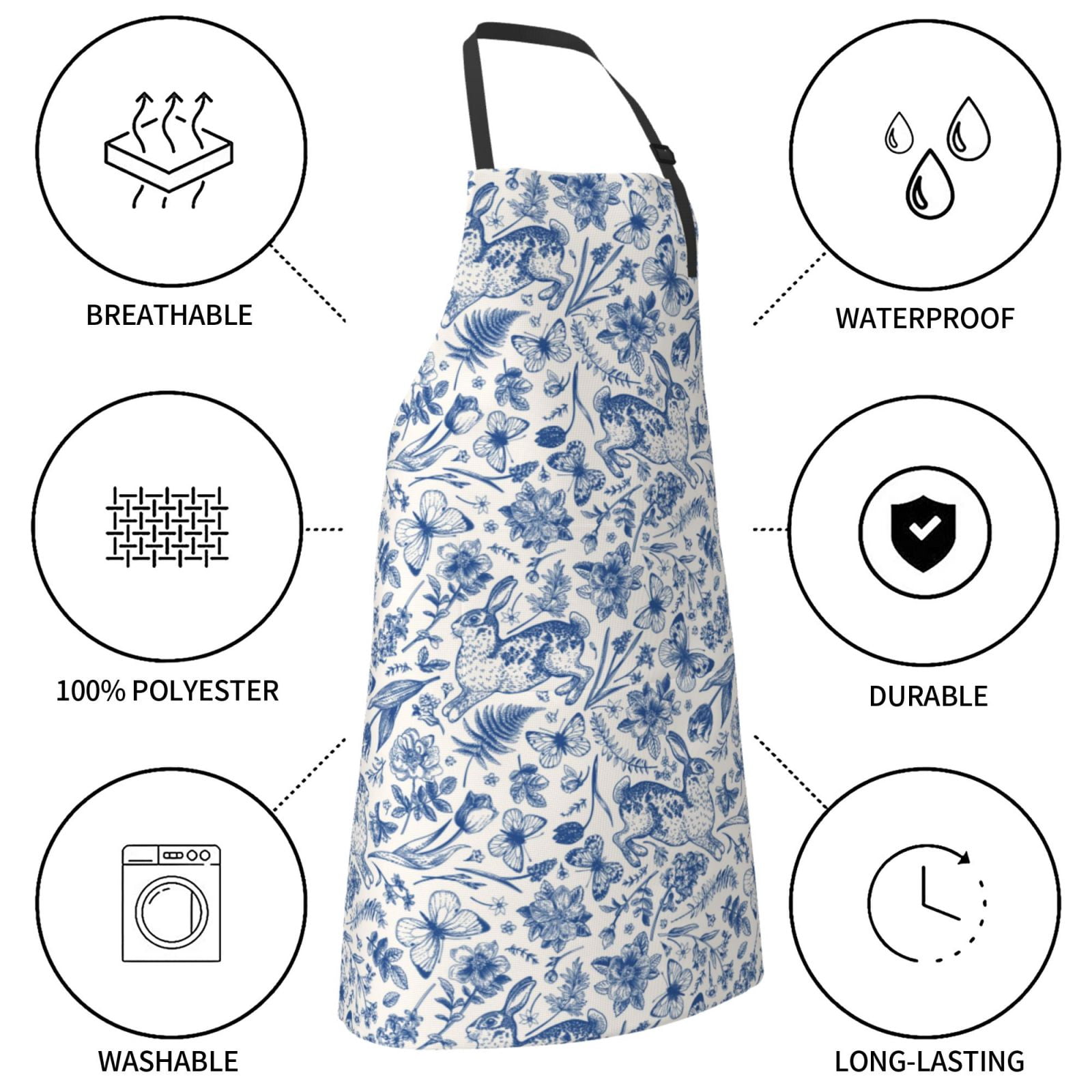 Kdxio Rabbit And Butterfly Apron with Pockets Adjustable Kitchen Aprons for Men Women Waterproof Aprons for Cooking,Drawing,Crafting, Baking Household Cleaning