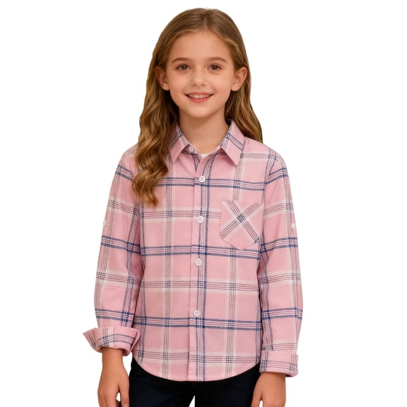 EnJoCho Plaid Shackets for Girls Boys Button Down Shirts Jackets Pockets Kids Flannel Shirts Spring Lapel Neck Blouse Top