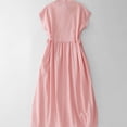 thumbnail image 5 of YuXingFu Womens 100% Cotton Dresses Maxi Crew Neck Plus Size Womens Dress Short Sleeve Solid Color Long Casual Summer Pink M, 5 of 7