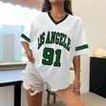 thumbnail image 2 of XIAONU T Shirts For Women Letter Print V-Neck baggy pleasure Sporty T-Shirt Short Sleeves Oversized Trendy T Shirts, 2 of 4